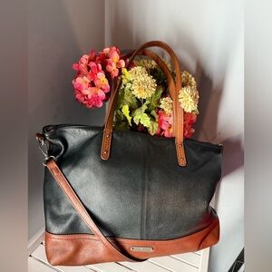 Lucky Brand Black Pebble Leather And Brown Tote Bag  With Shoulder Strap